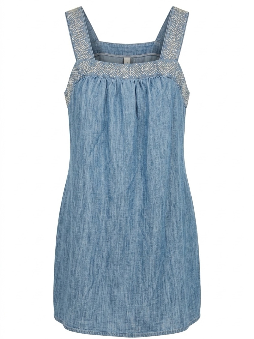 Universal Thread Light Blue Denim Shift Dress with Embroidered Yoke